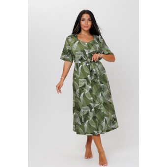 Халат  женский       из кулирки     с коротким рукавом  зеленый