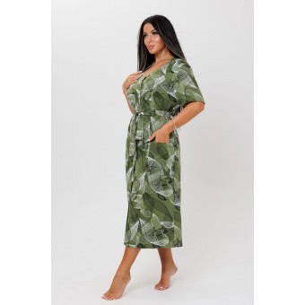 Халат  женский       из кулирки     с коротким рукавом  зеленый