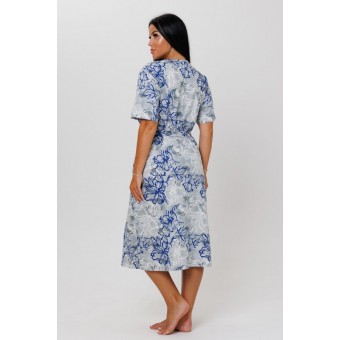 Халат  женский       из кулирки     с коротким рукавом  синий