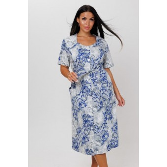 Халат  женский       из кулирки     с коротким рукавом  синий