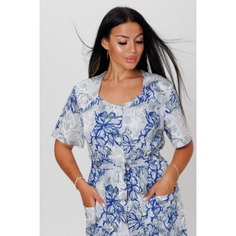 Халат  женский       из кулирки     с коротким рукавом  синий