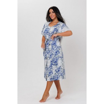 Халат  женский       из кулирки     с коротким рукавом  синий