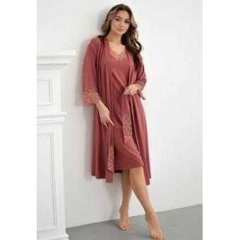 Халат  женский       трикотажный   с запахом  с рукавом 3/4  бордовый