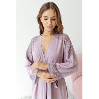 Халат  женский       модал   с запахом  с рукавом 3/4  фиолетовый
