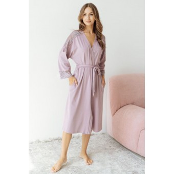 Халат  женский       модал   с запахом  с рукавом 3/4  фиолетовый