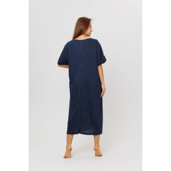 Халат  женский       из кулирки   на молнии  с коротким рукавом  синий   Kuzina