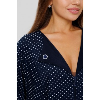 Халат  женский       из кулирки   на молнии  с коротким рукавом  синий   Kuzina