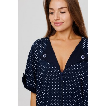 Халат  женский       из кулирки   на молнии  с коротким рукавом  синий   Kuzina