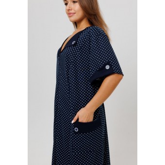 Халат  женский       из кулирки   на молнии  с коротким рукавом  синий   Kuzina