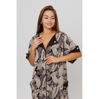 Халат  женский       из кулирки   на молнии  с коротким рукавом  коричневый   Kuzina