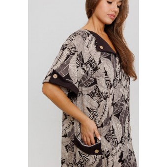 Халат  женский       из кулирки   на молнии  с коротким рукавом  коричневый   Kuzina