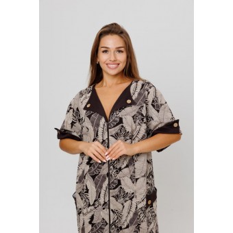 Халат  женский       из кулирки   на молнии  с коротким рукавом  коричневый   Kuzina