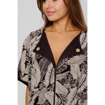 Халат  женский       из кулирки   на молнии  с коротким рукавом  коричневый   Kuzina