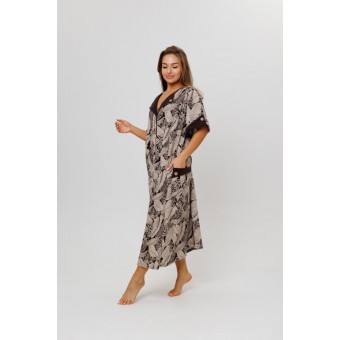 Халат  женский       из кулирки   на молнии  с коротким рукавом  коричневый   Kuzina