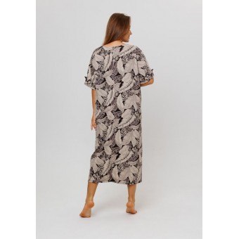 Халат  женский       из кулирки   на молнии  с коротким рукавом  коричневый   Kuzina