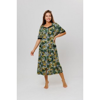 Халат  женский       из кулирки   на молнии  с коротким рукавом  зеленый   Kuzina