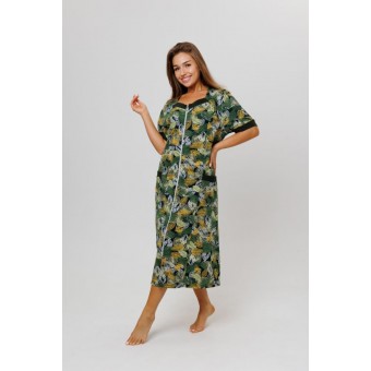 Халат  женский       из кулирки   на молнии  с коротким рукавом  зеленый   Kuzina