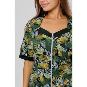 Халат  женский       из кулирки   на молнии  с коротким рукавом  зеленый   Kuzina