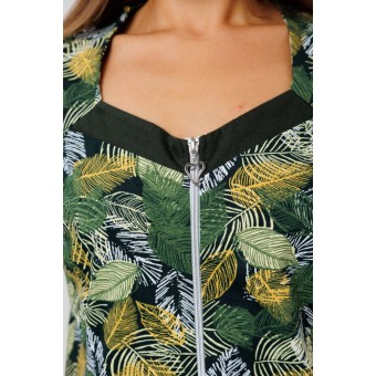 Халат  женский       из кулирки   на молнии  с коротким рукавом  зеленый   Kuzina