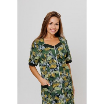 Халат  женский       из кулирки   на молнии  с коротким рукавом  зеленый   Kuzina