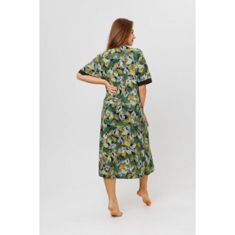 Халат  женский       из кулирки   на молнии  с коротким рукавом  зеленый   Kuzina