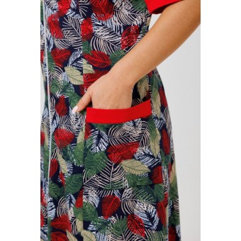 Халат  женский       из кулирки   на молнии  с коротким рукавом  красный   Kuzina