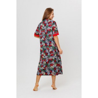 Халат  женский       из кулирки   на молнии  с коротким рукавом  красный   Kuzina