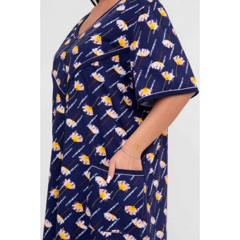 Халат  женский       из кулирки   на молнии  с рукавом 1/2  синий   Kuzina