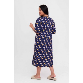 Халат  женский       из кулирки   на молнии  с рукавом 1/2  синий   Kuzina