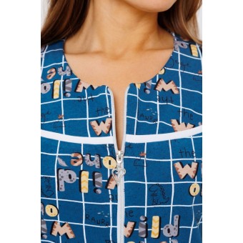 Халат  женский       из кулирки   на молнии  с рукавом 1/2  синий   Kuzina