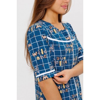 Халат  женский       из кулирки   на молнии  с рукавом 1/2  синий   Kuzina