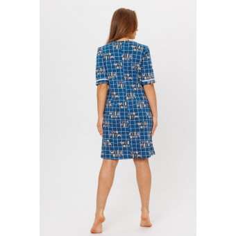 Халат  женский       из кулирки   на молнии  с рукавом 1/2  синий   Kuzina