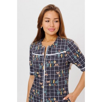 Халат  женский       из кулирки   на молнии  с рукавом 1/2  серый   Kuzina