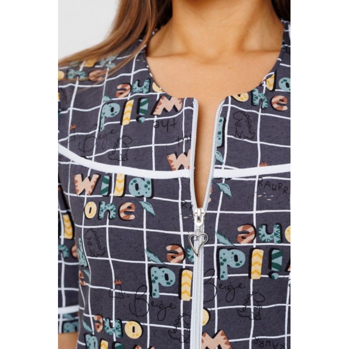 Халат женский из кулирки на молнии с рукавом 1/2 серый Kuzina