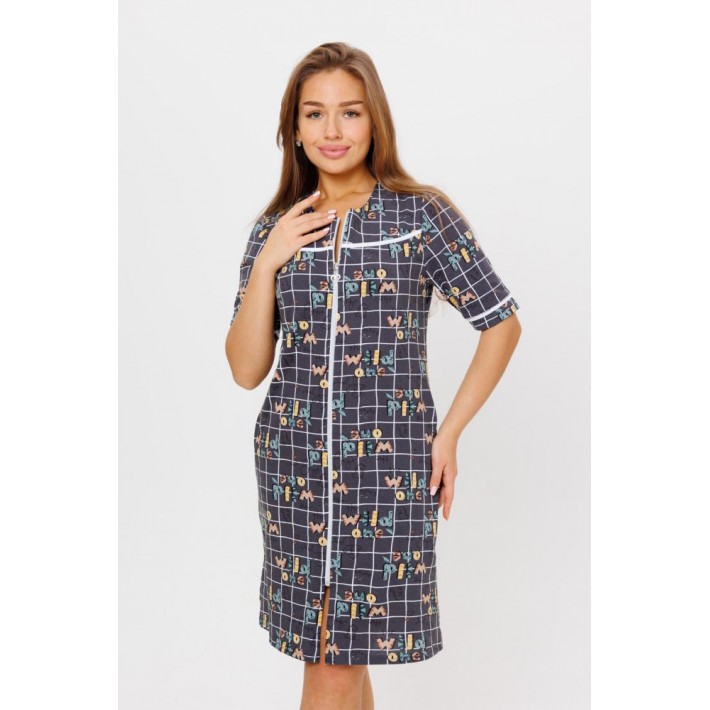 Халат женский из кулирки на молнии с рукавом 1/2 серый Kuzina