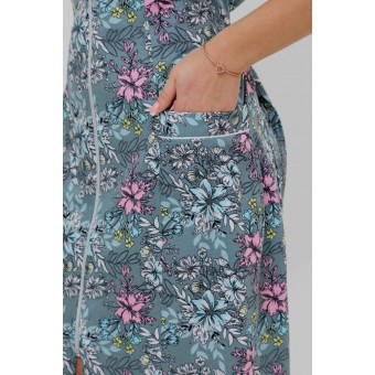 Халат  женский       из кулирки   на молнии  с коротким рукавом  голубой   Kuzina