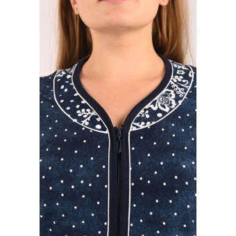 Халат  женский       из кулирки   на молнии  с коротким рукавом  синий   Kuzina