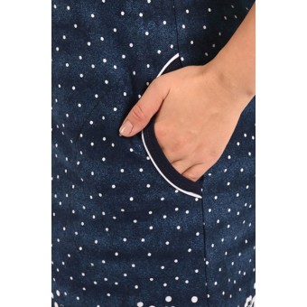 Халат  женский       из кулирки   на молнии  с коротким рукавом  синий   Kuzina