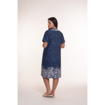 Халат  женский       из кулирки   на молнии  с коротким рукавом  синий   Kuzina