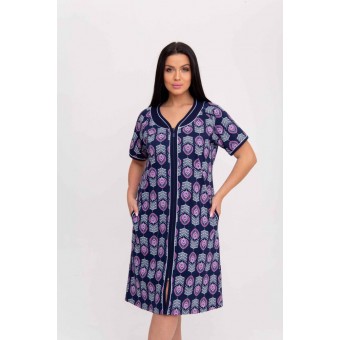 Халат  женский       из кулирки   на молнии  с коротким рукавом  фиолетовый   Kuzina  