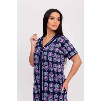 Халат  женский       из кулирки   на молнии  с коротким рукавом  фиолетовый   Kuzina