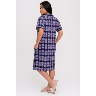 Халат  женский       из кулирки   на молнии  с коротким рукавом  фиолетовый   Kuzina