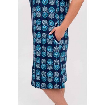 Халат  женский       из кулирки   на молнии  с коротким рукавом  голубой   Kuzina