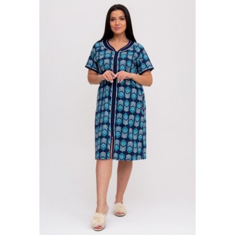 Халат  женский       из кулирки   на молнии  с коротким рукавом  голубой   Kuzina