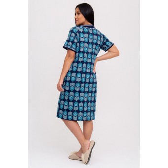 Халат  женский       из кулирки   на молнии  с коротким рукавом  голубой   Kuzina