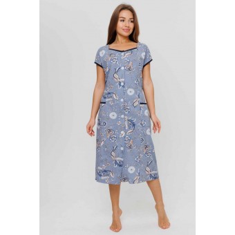 Халат  женский       из кулирки   на молнии  с коротким рукавом  голубой   Kuzina