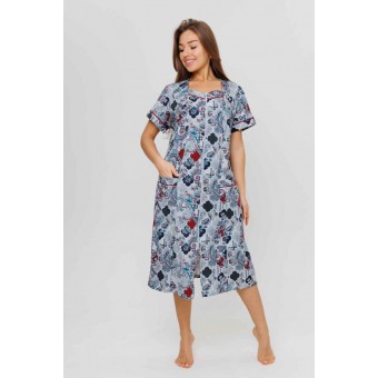 Халат  женский       из кулирки   на молнии  с коротким рукавом  серый   Kuzina