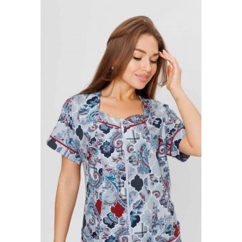 Халат  женский       из кулирки   на молнии  с коротким рукавом  серый   Kuzina