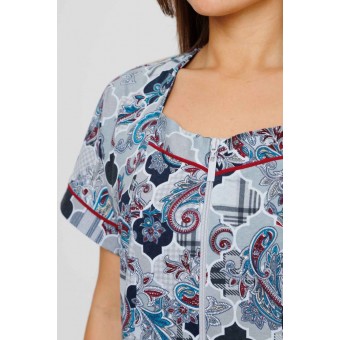 Халат  женский       из кулирки   на молнии  с коротким рукавом  серый   Kuzina