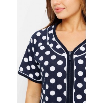 Халат  женский       из кулирки   на молнии  с коротким рукавом  Темно-синий   Kuzina  